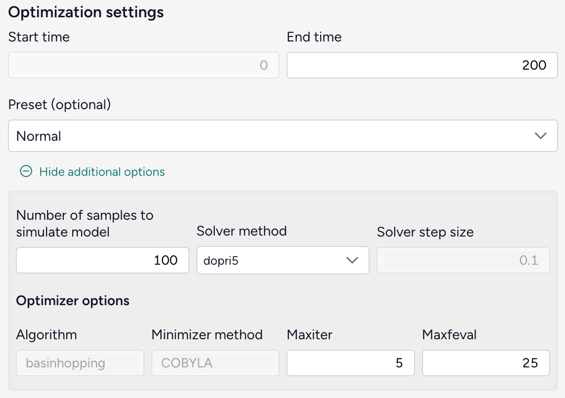 Optimization settings